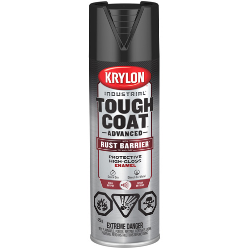 Peinture Tough Coat avec technologie Rust Barrier, Noir, Tr&egrave;s brillant, 425 g, Canette a&eacute;rosol Oxford Builders Supplies Inc