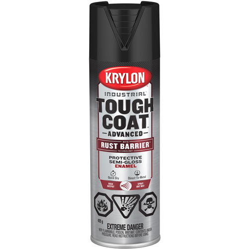 Peinture Tough Coat avec technologie Rust Barrier, Noir, Semi-brillant, 425 g, Canette a&eacute;rosol Oxford Builders Supplies Inc