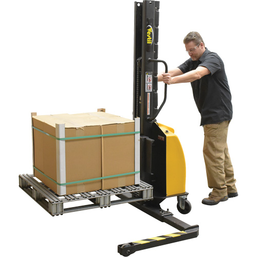 Narrow Mast Powered Lift Stacker, Electric Operated, 1000 lbs. Capacity, 63" Max Lift Oxford Builders Supplies Inc