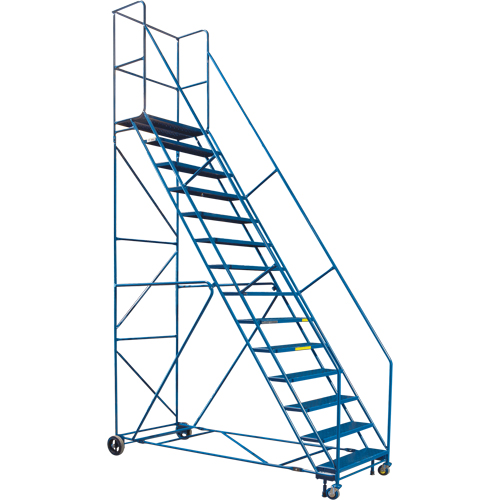Escabeau roulant certifi&eacute; par la CSA avec pied verrouillable, 14 marches, Largeur de la marche 30", Hauteur de la plateforme 128", Acier Oxford Builders Supplies Inc