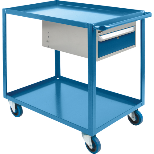 Heavy Duty Shelf Cart with Drawer, 1200 lbs. Capacity, Steel, 24" x W, 36" x H, 39" D, Rubber Wheels, All-Welded, 1 Drawers Oxford Builders Supplies Inc