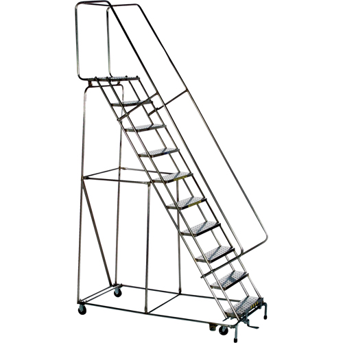 Lockstep Rolling Ladders, 9 Steps, 24" Step Width, 90" Platform Height, Stainless Steel Oxford Builders Supplies Inc