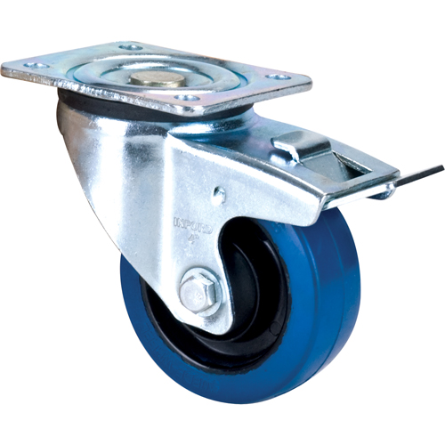 Roulette bleue, Pivotant avec frein, 4" (101,6 mm), Caoutchouc, 350 lb (158,8 kg) Oxford Builders Supplies Inc