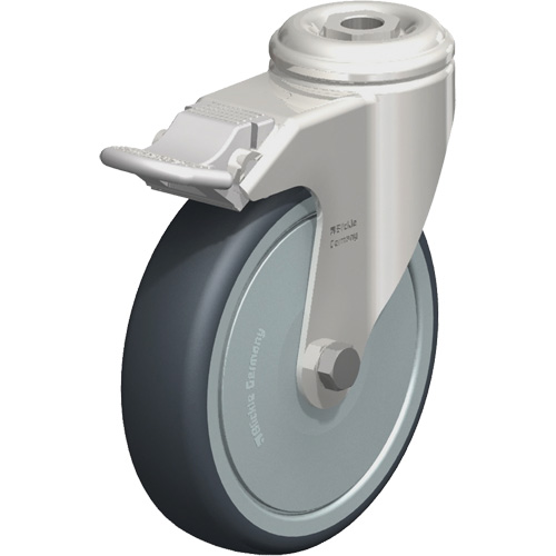 Roulette en &eacute;lastom&egrave;re thermoplastique acier inoxydable, Pivotant avec frein, Diam&egrave;tre 5" (127 mm), Capacit&eacute; 265 lb (120 kg) Oxford Builders Supplies Inc