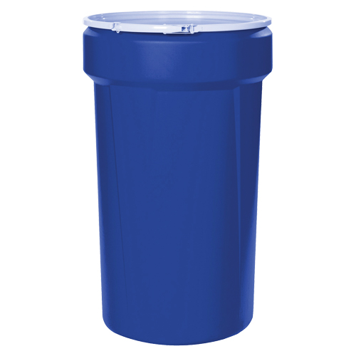 Baril emboîtable en poly&eacute;thyl&egrave;ne, 55 gal. US (45 gal. imp.), Dessus ouvert, Bleu Oxford Builders Supplies Inc