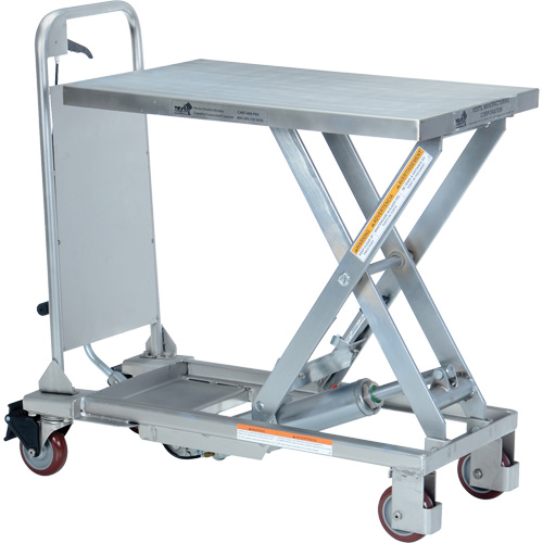 Manual Hydraulic Scissor Lift Table, 27-1/2" L x 17-5/8" W, Partial Stainless Steel, 400 lbs. Capacity Oxford Builders Supplies Inc