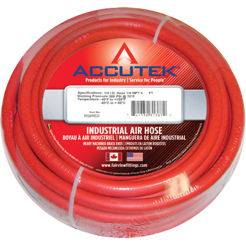 Red EPDM Industrial Air Hose Assembly, Air, Rubber, 1/2" dia. x 50', 200 psi, 1/2 NPT Oxford Builders Supplies Inc