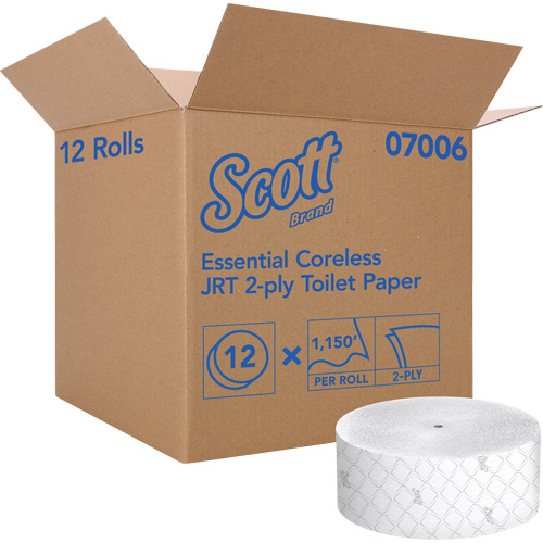 Papier hygi&eacute;nique Scott Essential, Rouleau G&eacute;ant/Sans rouleau central, 2 Pli, Longueur 1150', Blanc Oxford Builders Supplies Inc
