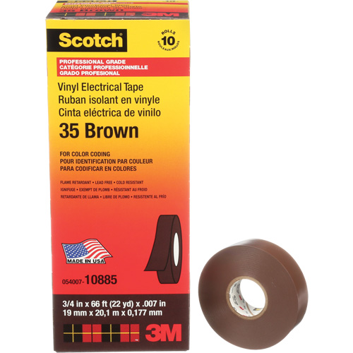 Scotch&reg; Vinyl Colour Coding Electrical Tape, 19 mm (3/4") W x 20 m (66') L, 7 mils, Brown Oxford Builders Supplies Inc
