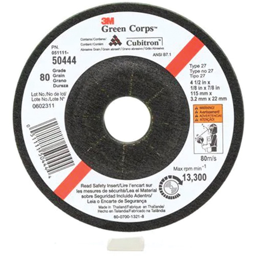 Green Corps Flexible Grinding Wheel, 4-1/2" x 1/8", 7/8" Arbor, Ceramic, Type 27 Oxford Builders Supplies Inc