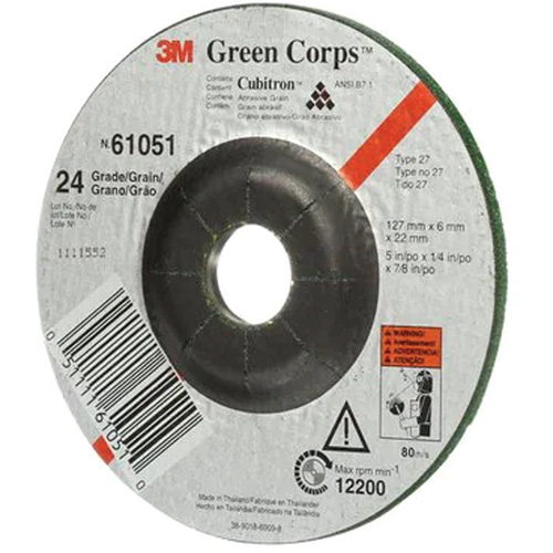 Green Corps Flexible Grinding Wheel, 5" x 1/4", 7/8" Arbor, Ceramic, Type 1 Oxford Builders Supplies Inc