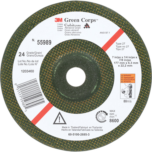 Green Corps Flexible Grinding Wheel, 7" x 1/4", 7/8" Arbor, Ceramic, Type 1 Oxford Builders Supplies Inc
