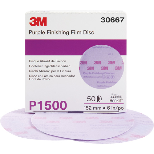 Hookit Purple Finishing Film Abrasive Disc, 6" Dia., P1500 Grit, Aluminum Oxide Oxford Builders Supplies Inc