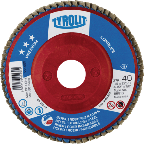 Long Life Flap Disc, 4-1/2" x 7/8", Type 27, 40 Grit, Zirconium Oxford Builders Supplies Inc