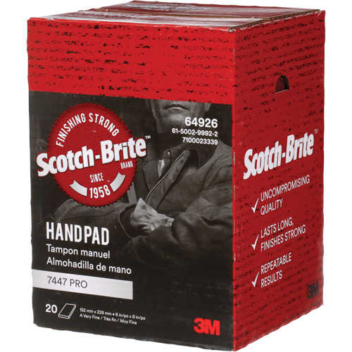 Tampons manuels Scotch-Brite 7447, Oxyde d'aluminium, 9" x 6", Grain Tr&egrave;s fin Oxford Builders Supplies Inc