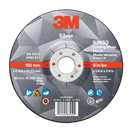 Silver Depressed Centre Grinding Wheel, 5" x 1/4", 7/8" Arbor, Ceramic, Type 27 Oxford Builders Supplies Inc