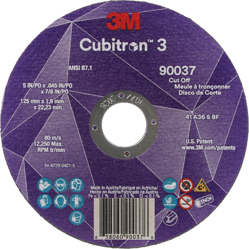 Cubitron 3 Cut-Off Wheel, 5" x 0.045", 7/8" Arbor, Type 1, Ceramic, 12250 RPM Oxford Builders Supplies Inc