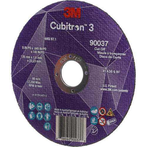 Cubitron 3 Cut-Off Wheel, 5" x 0.045", 7/8" Arbor, Type 1, Ceramic, 12250 RPM Oxford Builders Supplies Inc