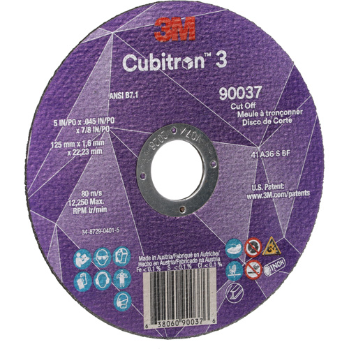 Cubitron 3 Cut-Off Wheel, 5" x 0.045", 7/8" Arbor, Type 1, Ceramic, 12250 RPM Oxford Builders Supplies Inc