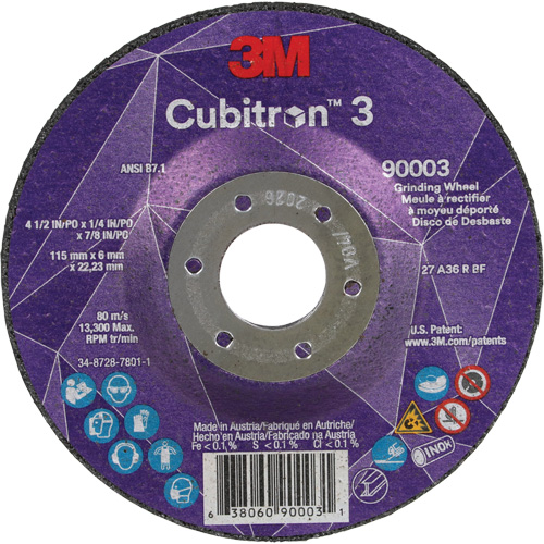 Cubitron 3 Depressed Centre Grinding Wheel, 4-1/2" x 1/4", 7/8" Arbor, Ceramic, Type T27 Oxford Builders Supplies Inc