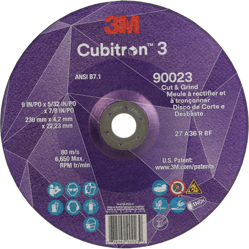 Cubitron 3 Cut & Grind Wheel, 9" x 5/32", 7/8" Arbor, Type T27, 36+ Grit, Ceramic Oxford Builders Supplies Inc