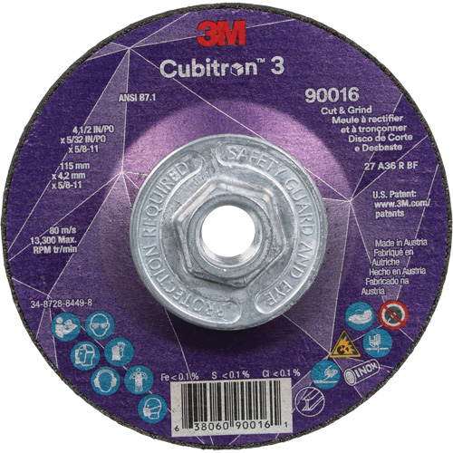 Cubitron 3 Cut & Grind Wheel, 4-1/2" x 5/32", 5/8"-11 Arbor, Type T27, 36+ Grit, Ceramic Oxford Builders Supplies Inc