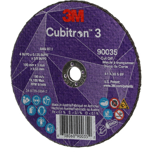Meule &agrave; tronçonner Cubitron 3, 4" x 1/8", Arbre de 3/8", Type T1, C&eacute;ramique, 21000 Tr/min Oxford Builders Supplies Inc