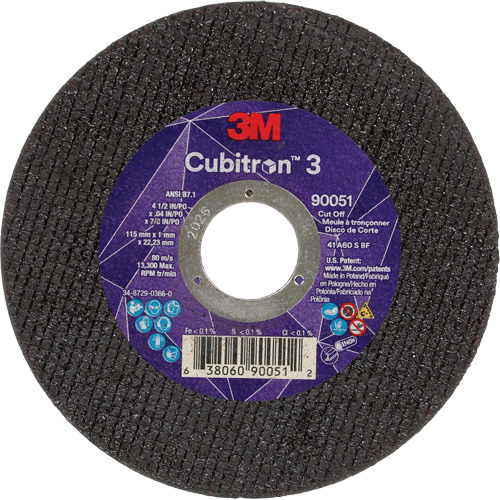 Meule &agrave; tronçonner Cubitron 3, 4-1/2" x 0,04", Arbre de 7/8", Type T1, C&eacute;ramique, 13 300 Tr/min Oxford Builders Supplies Inc