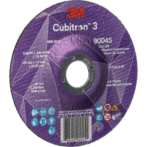Cubitron 3 Cut-Off Wheel, 5" x 0.045", 7/8" Arbor, Type T27, Ceramic, 12250 RPM Oxford Builders Supplies Inc