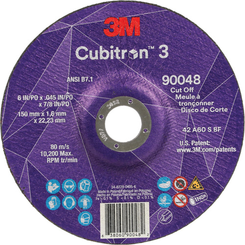Cubitron 3 Cut-Off Wheel, 6" x 0.045", 7/8" Arbor, Type T27, Ceramic, 10200 RPM Oxford Builders Supplies Inc