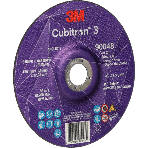 Cubitron 3 Cut-Off Wheel, 6" x 0.045", 7/8" Arbor, Type T27, Ceramic, 10200 RPM Oxford Builders Supplies Inc