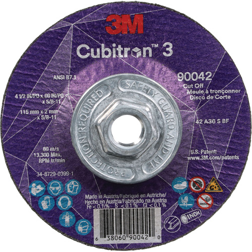 Meule &agrave; tronçonner Cubitron 3, 4-1/2" x 0,09", Arbre de 5/8"-11, Type T27, C&eacute;ramique, 13 300 Tr/min Oxford Builders Supplies Inc