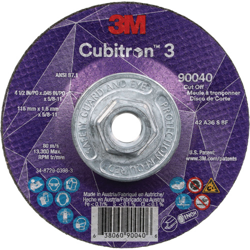 Meule &agrave; tronçonner Cubitron 3, 4-1/2" x 0,045", Arbre de 5/8"-11, Type T27, C&eacute;ramique, 13 300 Tr/min Oxford Builders Supplies Inc