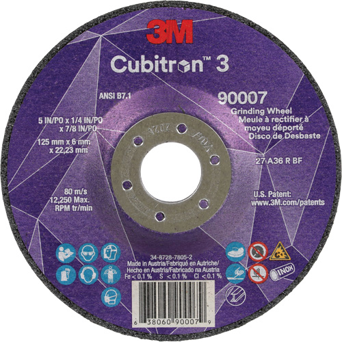 Cubitron 3 Depressed Centre Grinding Wheel, 5" x 1/4", 7/8" Arbor, Ceramic, Type T27 Oxford Builders Supplies Inc