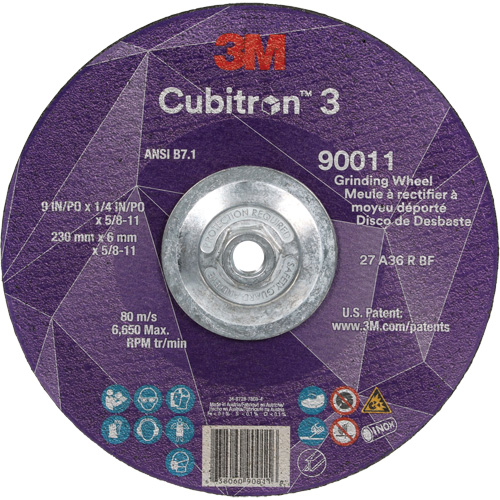 Cubitron 3 Depressed Centre Grinding Wheel, 9" x 0.25", 5/8"-11 Arbor, Ceramic, Type T27 Oxford Builders Supplies Inc