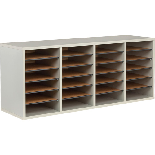 Adjustable Compartment Literature Organizer, Stationary, 24 Slots, Wood, 39-1/4" W x 11-3/4" D x 16-1/4" H Oxford Builders Supplies Inc