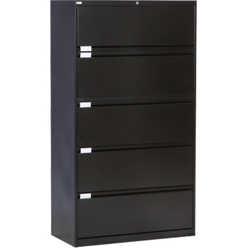 Lateral Filing Cabinet, Steel, 5 Drawers, 36" W x 18" D x 65-1/2" H, Black Oxford Builders Supplies Inc