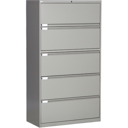 Lateral Filing Cabinet, Steel, 5 Drawers, 36" W x 18" D x 65-1/2" H, Grey Oxford Builders Supplies Inc