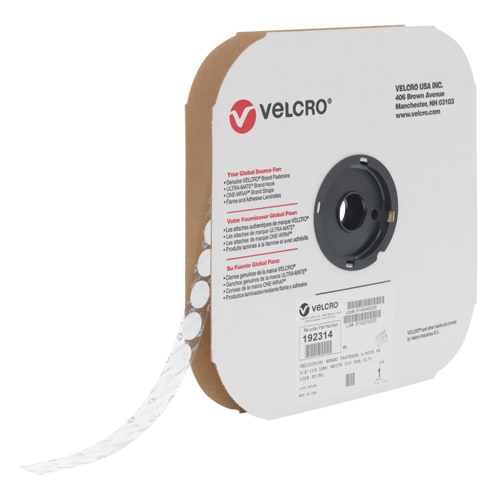Attache Velcoin, Crochet, 3/4" dia., Adh&eacute;sif, Blanc Oxford Builders Supplies Inc