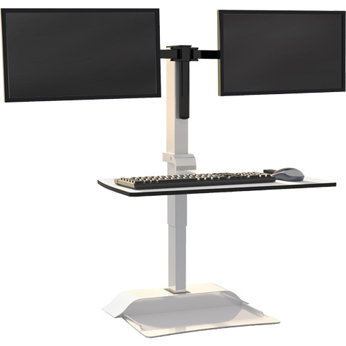 Bureau &eacute;lectrique assis/debout Soar avec bras d&eacute;cran double, Mod&egrave;le de bureau, 37-1/4" h x 27-3/4" la x 22" p, Blanc Oxford Builders Supplies Inc