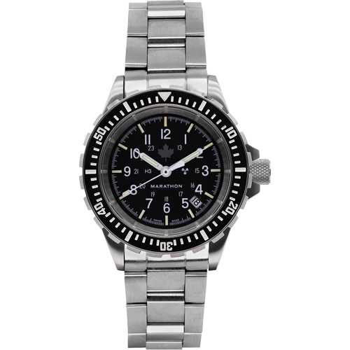 Grande montre automatique de plong&eacute;e avec feuille d'&eacute;rable gris et bracelet en acier inoxydable, Num&eacute;rique, &agrave; piles, 41 mm, Argent Oxford Builders Supplies Inc