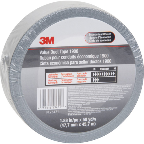 1900 Value Duct Tape, 5.8 mils, Silver, 48 mm (2") x 5.7 m (18.7') Oxford Builders Supplies Inc