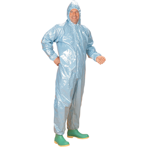 0.5 Mil CRFR Hooded Coveralls, Medium, Blue, FR Treated Fabric Oxford Builders Supplies Inc
