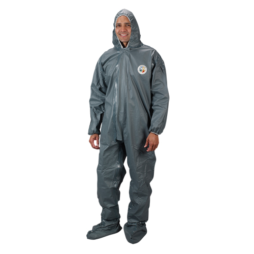 2.0 Mil CRFR Hooded Coveralls, Small, Grey, FR Treated Fabric Oxford Builders Supplies Inc