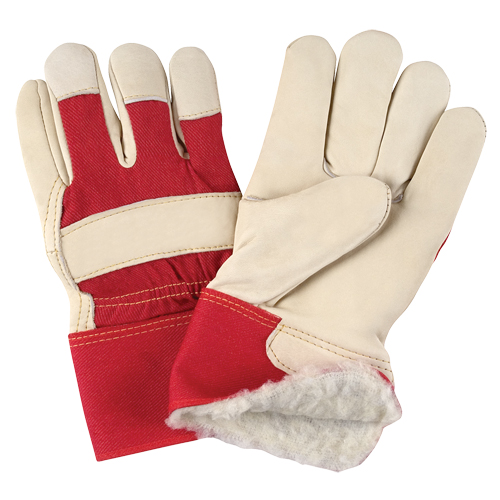 Gants d'ajusteur rouge & blanc doubl&eacute;s pour l'hiver de premi&egrave;re qualit&eacute;, Grand, Paume en Cuir fleur de vache, Doublure en Boa Oxford Builders Supplies Inc