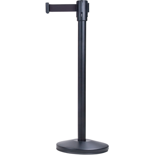 Free-Standing Crowd Control Barrier, Steel, 35" H, Black Tape, 7' Tape Length Oxford Builders Supplies Inc
