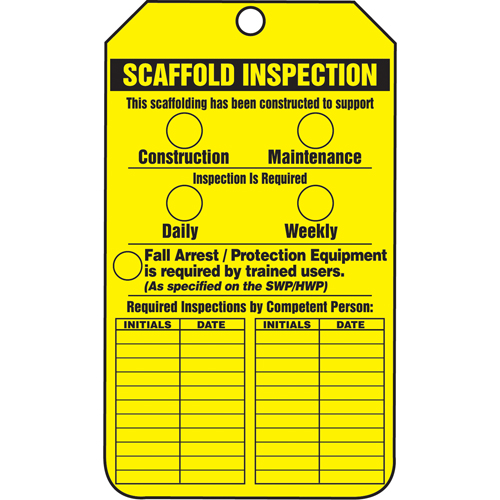 &eacute;tiquettes de s&eacute;curit&eacute; d'inspection et de contr&ocirc;le de l'&eacute;tat de l'&eacute;quipement, Papier cartonn&eacute;, 3-1/8" la x 5-7/8" h, Anglais Oxford Builders Supplies Inc