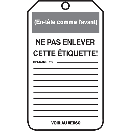 &eacute;tiquettes de verrouillage, Papier cartonn&eacute;, 3-1/8" la x 5-7/8" h, Français Oxford Builders Supplies Inc