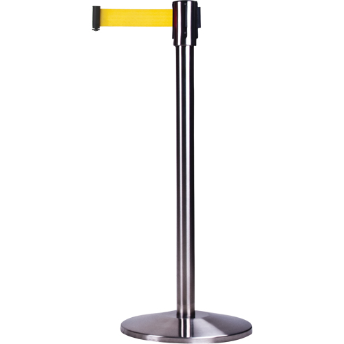 Barri&egrave;res sur pieds pour le contr&ocirc;le des foules, Acier, 35" h, Ruban Jaune, Longueur du ruban 12' Oxford Builders Supplies Inc