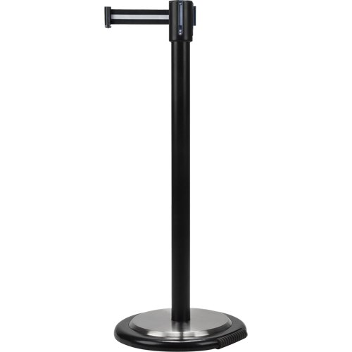 Barri&egrave;res sur pieds pour le contr&ocirc;le des foules, Acier, 35" h, Ruban Noir/Blanc, Longueur du ruban 7' Oxford Builders Supplies Inc